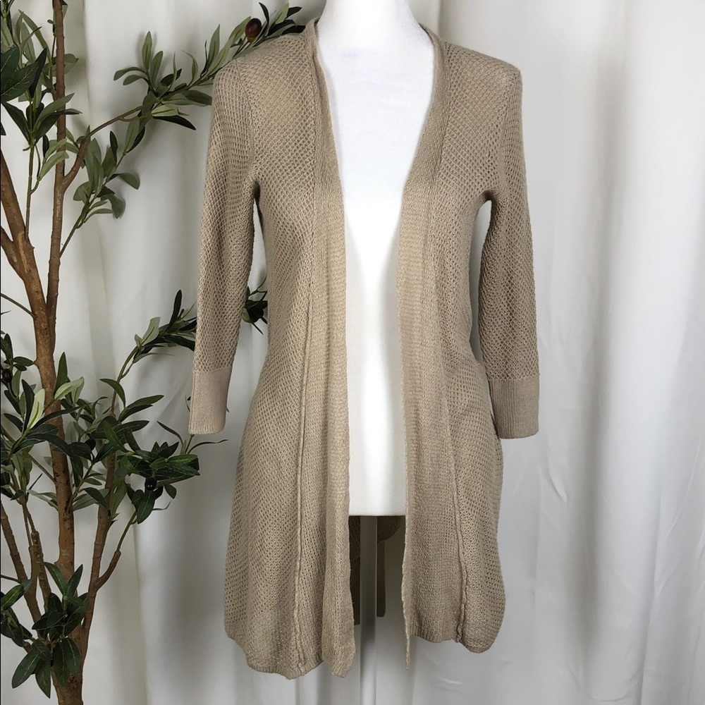Banana Republic Linen Blend Open-Front Long Knit Cardigan Sz XS (O1)